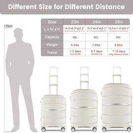 Axidou Luggage Sets with Spinner Wheels (20/24/28 Inch), PP+ABS Suitcase Sets