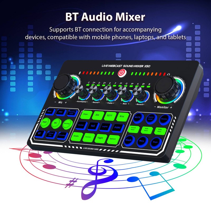 Live Sound Card Audio Mixer Recording Desktop Singing BT Power