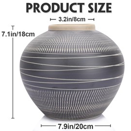 Modern Ceramic Vase, Black and Grey Striped Pottery Vases for Centerpieces, Decorative Vases for Home Decor, Living Room, Kitchen, Bedroom, Table, Office, Fireplace, Shel Decor
