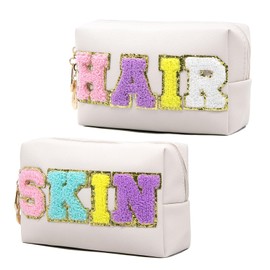 Long Keeper 2Pcs Letter Make Up Bag Cosmetic Bag Sets Small Travel Toiletry Bag Waterproof Portable Women Cosmetic Makeup Bags Organizer Girls Pencil Case