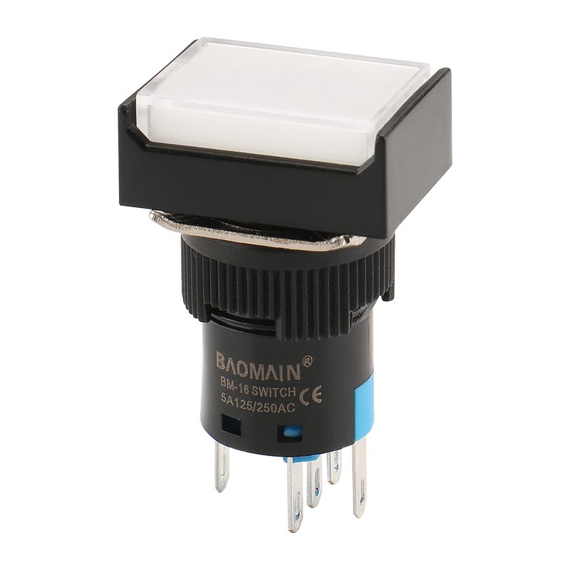 Baomain 5-Pack 16mm (5/8") 12V DC Momentary Push Button Switch