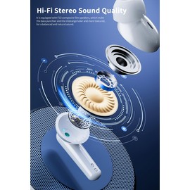 rec Ai-J33 Wireless Earbuds Bluetooth 5.3, Hi-Fi Stereo Sound, Dual Mic, Touch Control, 50H Playtime, Type-C Charging Case, Auto Pairing, IPX4 Waterproof – Compatible with iOS & Android – White