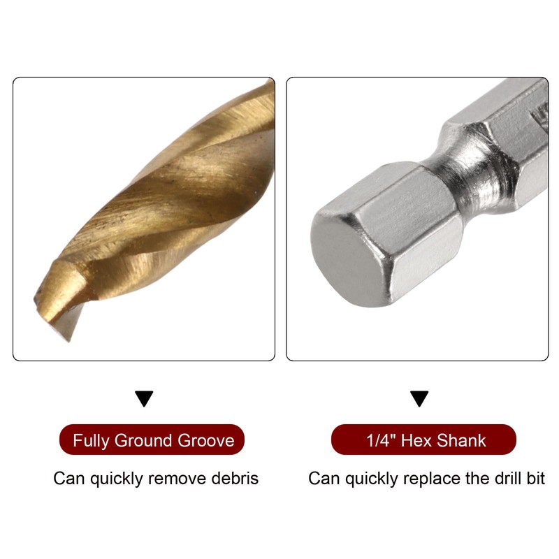 HARFINGTON 3pcs 3/32" Hex Shank Drill Bits 1/4" Titanium Drill