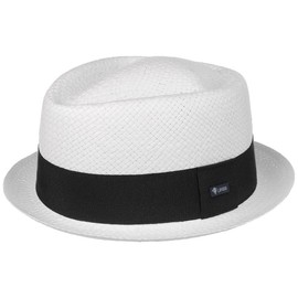 Lipodo Amatillo White Pork Pie Straw Hat - Diamond Hat - Elegant Summer Hat - Made in Italy - Unisex Spring/Summer, White