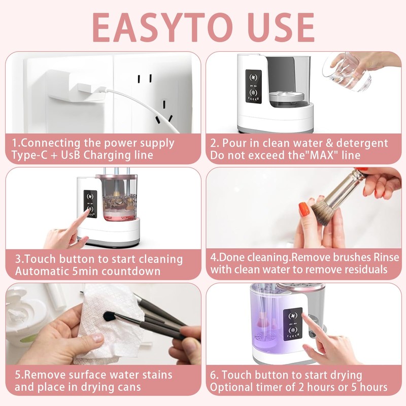 amusediy Makeup Brush Cleaner: LCD Touchscreen Electric Automatic Washer and