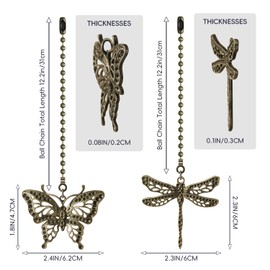 SHIFANQI Ceiling Fan Pull Chain, 4 Pack Bronze Dragonfly Fan Pull Chain Extension, 12 Inches Decorative Chain Pulls Pendant for Ceiling Light Fan Lamp, Beads Ball Chain Extender with Connector
