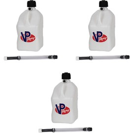 VP Racing 3522-CA, 5.5-Gallon Square Motorsport Jug White (3 Pack) w/ 14" Deluxe Hose (3 Pack) Close-Trimmed Cap and Neck for Tight Seal