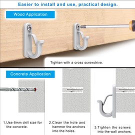 BeneLabel 20-Pack Screw in Hooks for Outdoor String Lights and Decorations - Easy to Install and Remove - Rust-Resistant - Holds up to 22 lbs Each - Ash Gray