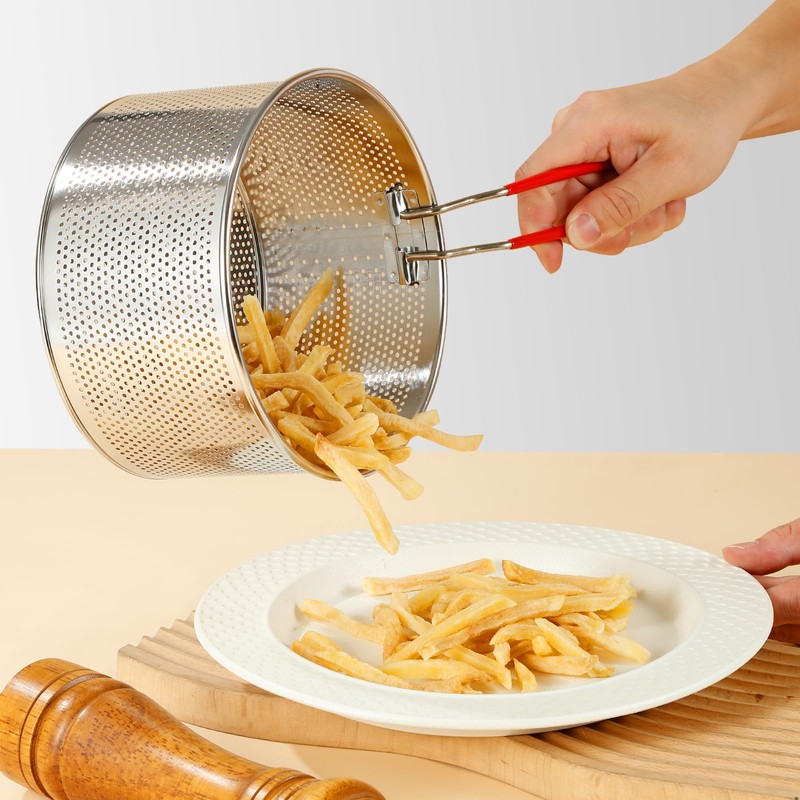 Stainless Steel Colander, Micro-Perforated Metal Pasta Strainer with Hook &
