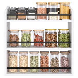 BCOZLUX 3 Tier Wooden Spice Rack, Seasoning Jars Rack Shelf Spice Organizer for Countertop or Wall Mount, Vertical Spice Holder for Kitchen Counter, Cabinet, Pantry, White