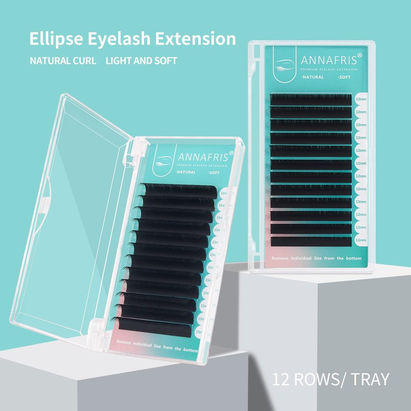 Eyelash Extensions, Ellipse Flat Eyelashes, Matte Black, Single Eyelashes for