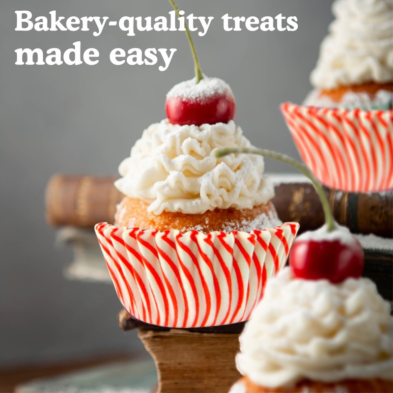 Regency Wraps Greaseproof Baking Cups, Red Pisa Stripe, Standard, 40