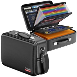 DocSafe Fireproof Document Box with Lock, Hard Case File Organizer with Accordion File Folder, Fireproof Water Resistant Safe Box Home Office Travel Storage for Important Documents Laptop Black