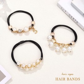 Yean Pearl Hair Scrunchies Crystal Hair Ropes Elastic Hair Band Metal Hair Accessories for Women and Girls (Pack of 3)