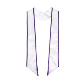Erligo Unisex Adult Plain Graduation Honor Stole Angled End with Trim 72" Long (White + Purple Trim)