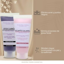 Kit Piel Perfecta Mascarilla Dtox Carbón Activado + Mascarilla Secante Calamina -Acné, Puntos Negros, Manchas
