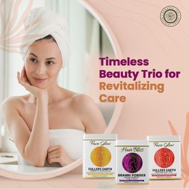 Pride Of India Timeless Beauty Trio 12.7 oz (360 gm) 3 Products | Fuller’s Earth Turmeric & Sandalwood, Rose & Aloe Vera Face Mask, Brahmi Hair-Skin Conditioning