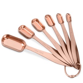 Accurate 18/8 Stainless Steel Measuring Spoons, Heavy Duty Good Handle Set of 6 Measuring Spoon with Ring Connector, Rose Gold