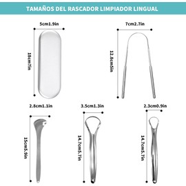 Set de 4 Limpiador de Lengua, Raspador de Lengua Reutilizable, Con Estuche de Transporte - Kit Tongue Scraper de Limpiador Lengua Raspador de Acero Inoxidable para Cuidado Dental Oral y Bucal