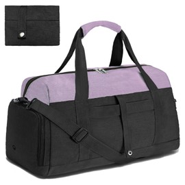 lifwimner Gym Bags for Women Men with Wet & Shoe Compartment, 40L Foldable Travel Duffle Bag, Lightweight Weekender Overnight Duffel Bag for Traveling Sports Gym(Purple)