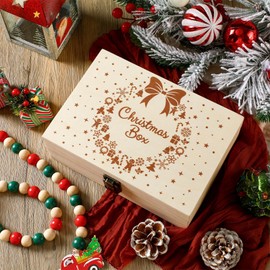 Vercraft Christmas Gift Box Xmas Santa Box Christmas Box Night Before Christmas Christmas Santa Gift Box Wooden Keepsake Storage with Lid for Holiday Christmas Party Favor