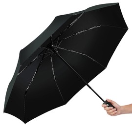 Yaneno Umbrella Windproof Travel Umbrella Compact Light Automatic Open Close Button Strong Portable Wind Resistant for Men and Women (Black)