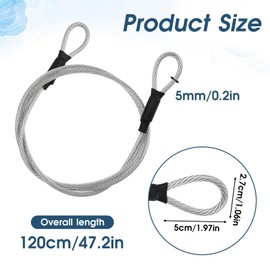 Steel Cable with Eyelets, 1.2 m x Diameter 5 mm Safety Cable, Stainless Steel Wire Rope with Eyelets, Silver Loop Cable, Durable Wire Rope Cable Lock for Patio Furniture, Bicycle Anti-Theft