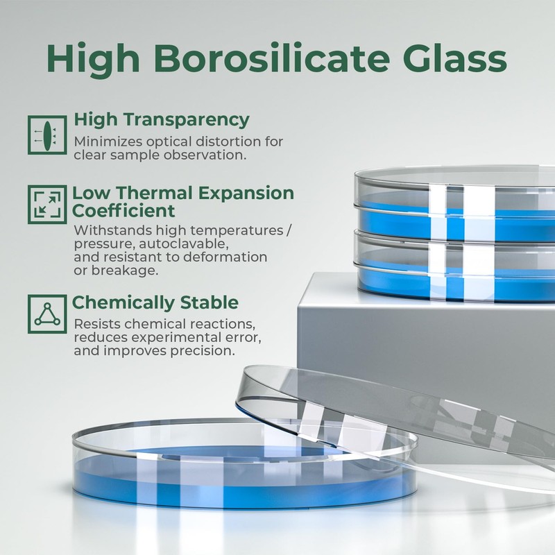 60mm 5 Pcs Thick Glass Petri Dish with Lid, 90mm