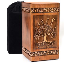 Handmade Wooden Urn, Memorial Urns for Human Ashes Adult Male or Female, 250lbs Engraved Tree of Life Cremation Urns Box(Tree of Life)