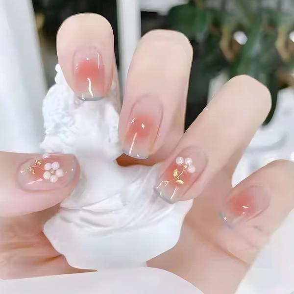 WR073 Nail Tips, 3D Nails, 24 Pieces, Very Short Nail Stickers, Round Tip, Fashion Nails, Ultra Thin, Short, Natural Fit, Cute, 24 Pieces