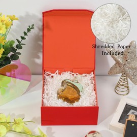 PACKGILO 6 Pcs Small Red Gift Box 6x6x3 Inch Magnetic Gift Box Small Magnetic Box with Crinkle Paper Red Small Gift Box with Shredded Paper Luxury Gift Boxes with Lids for Presents