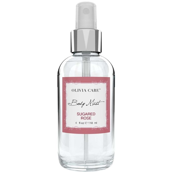 Olivia Care Body Mist Spray Made with Natural Sugared Rose Fragrance Scent - Refreshing, Soothing, Cooling, Moisturizing & Hydrating - Eliminate Body Odor with Fresh Floral Aroma - 4 FL OZ