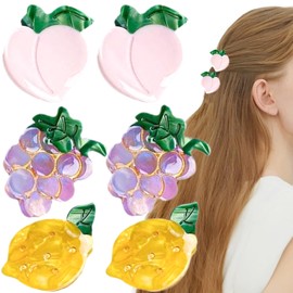 6 PCS Small Peach Grape Lemon Hair Claw Clips Mini Size Hair Clips Fruit Shape Acetate Jaw Clips for Thin Thick Hair Women Girls Strong Hold Non Slip Hair Accessories Clamps