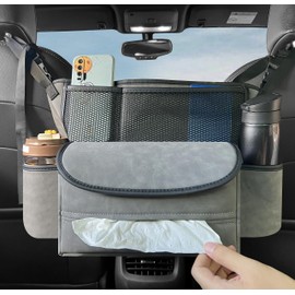 JEYODA Car Suede Seat Organizer High-capacity Seat Back Pouch Central Storage for Pickup SUVs Double-sided Tissue Storage Handbag Holder Car Accessories (Grey)