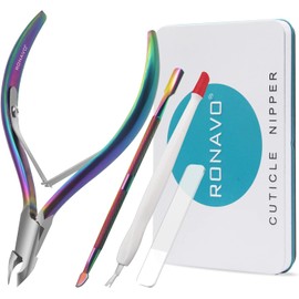  Cuticle Trimmer Cuticle Cutter Nipper Clipper-RONAVO Cuticle Remover Tool Professional Stainless Steel Cuticle Scissor Manicure Finger Nail Pedicure Tool Includes Cuticle Pusher