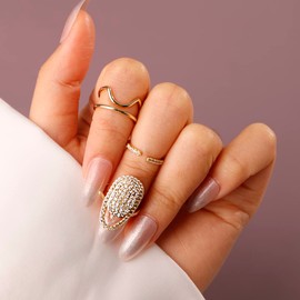 Rumtock Crystal Beads Bling Finger Tip Gold Protective Ring Open Size Boho Jewelry for Women Girls Nail Cap Art Jewelry