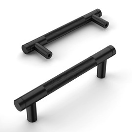Amerdeco 10 Pack Matte Black Knurled Cabinet Pulls 96mm Hole Center Cabinet Hardware Kitchen Cabinet Handles for Bathroom Drawer Pulls Dresser Pulls AM003