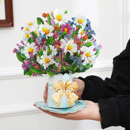 Pop Up Paper Flowers Greeting Card, 3D Daisy Bouquet, Birthday Gifts for Mum Grandma Wife Daughter Girlfriend Sister