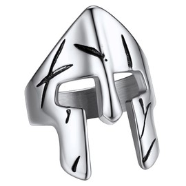 FaithHeart Stainless Steel Sparta Helmet Ring for Men Boys Punk Gothic Spartan Warrior Finger Ring in Size 54-72 Vintage Warrior Helmet Ring Greece Jewellery, No Gemstone