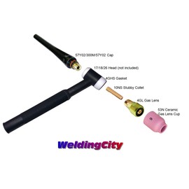 WeldingCity TIG Welding Torch Accessory Kit Stubby Setup (.040"-1/16"-3/32"-1/8") Collet-Gas Lens-Ceramic Cup-Gasket-Back Cap for Torch 17, 18 and 26 Weldcraft Miller Lincoln Hobart ESAB