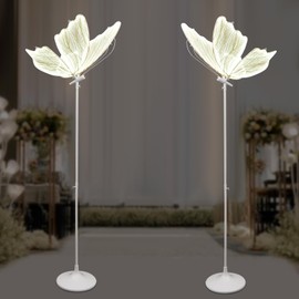 MARTEXBUY Butterfly Decorations, 2PCS LED Butterfly Floor Lamps Lights, 57.5-70.1" Adjustable Height Creative Hanging Decoration Props for Wedding Party Photography Event
