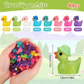 Radsocken 80 Pcs Mini Resin Ducks, Miniature Figures Tiny Ducks, Colorful Night Ducks Glowing at Night with Hat Ornament Accessories for DIY Aquarium Decoration, Pot Decoration, Party, Arithmetic