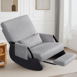FelixKing Rocking Chair Nursery, Foldable Glider Chair, Upholstered Rocking Chair with Side Pocket and Foot Rest, Comfortable Modern Accent Armchair Recliner for Mom Nursery Living Room Bedroom Grey