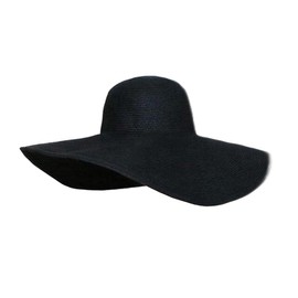 1Pcs Women Wide Brim Straw Hat Foldable Beach Floppy Sun Hat Black