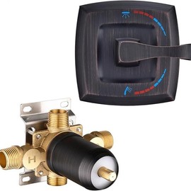 2 Way Shower Mixer Valves Wall-Mount Bathroom Copper Faucet Shower Diverter Fixtures Rough In Valve and Trim Kit, FULAIWANG Matte Black Water Modern - Color: Oil Rubbed Bronze