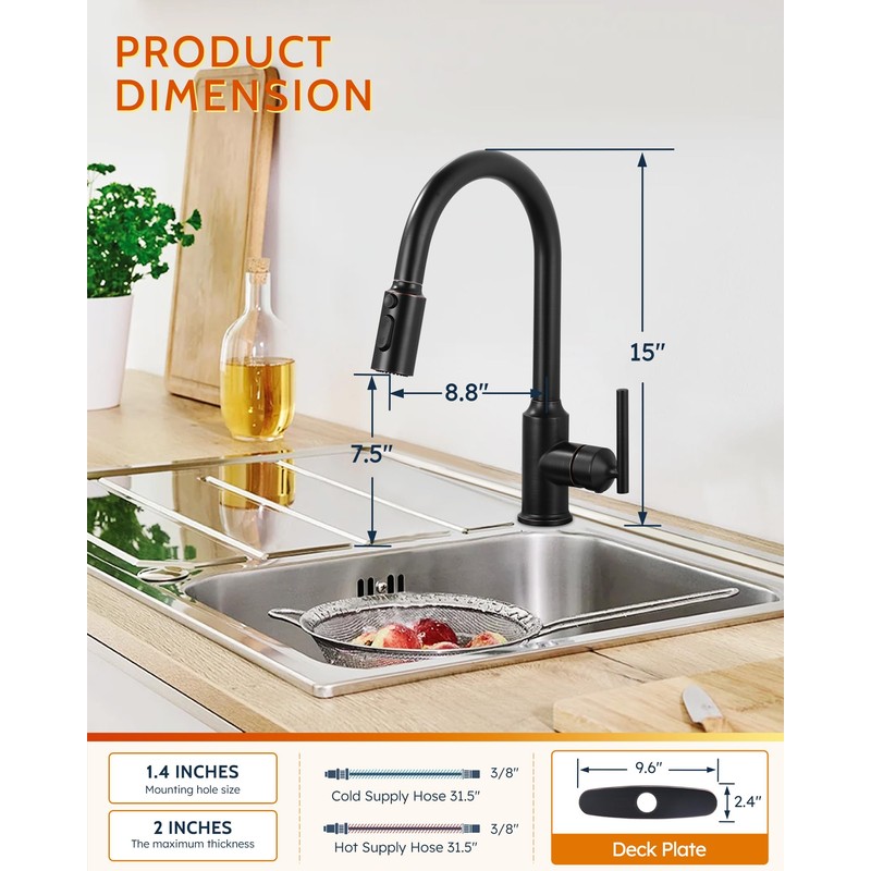 WOWOW Kitchen Faucets with Pull Down Sprayer, Oiled Rubbed Bronze