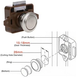 Pack of 2 Push Button Lock, Cabinet Lock Catch, Push Button Lock for Door, Cabinet, Motorhome, Yacht, Ship (Brown)