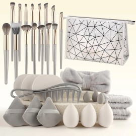 Kit De Herramientas De Maquillaje Con Brochas Y Esponjas Gris