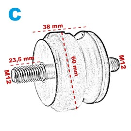 4x Rubber Buffer Anti-Vibration Damper Silent Block Machine Feet Metal Thread (C) M12 60 x 38 mm
