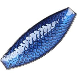 Sanbege 16" Large Ceramic Decorative Tray, Long Boat Shaped Centerpiece Bowl, Multipurpose Serving Platter for Home, Party Decor or Sushi, Fruits, Desserts (Blue)
